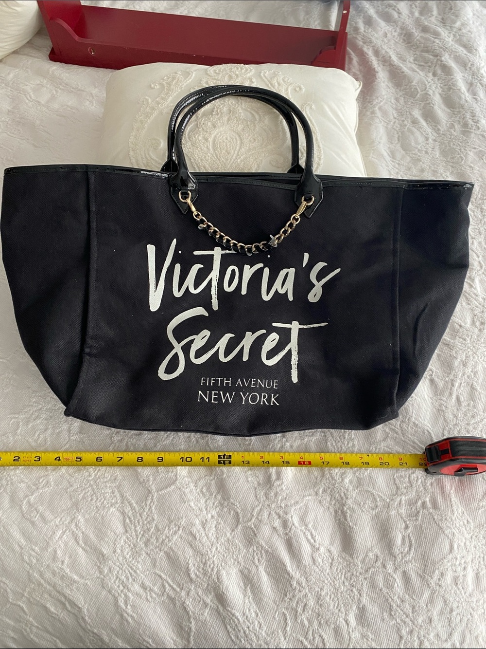 Victoria's Secret Black Tote with Chain-Accented Handles